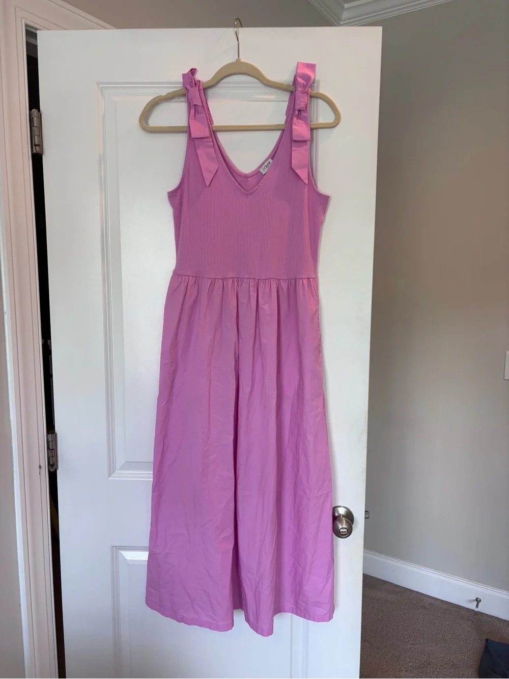 J. Crew Pink Maxi Dress with Shoulder Bow Straps